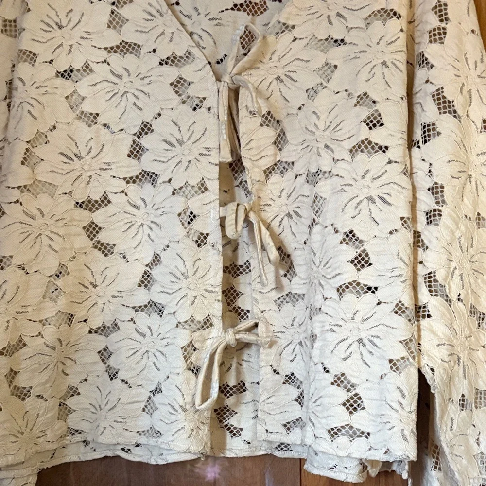 Free People Ivory Romona Lace Tie-Up Jacket